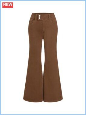 Wide Leg Flare High Rise Pull On Stretchy Jeans with Pockets